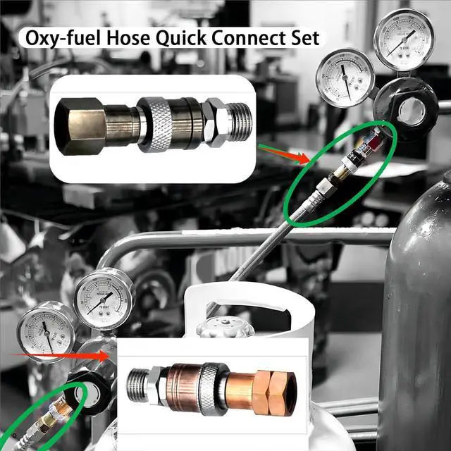 Alt view image 3 of 6 - Oxy Acetylene Quick Connects, Oxy-fuel to Torch Quick Connect Fittings, Hose to Torch Connect Kit, Cutting Torch Hose Quick Connect Sets,Torch Hose Repair Kit, 1 Year Warranty YBMTE