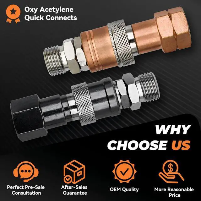 Alt view image 5 of 6 - Oxy Acetylene Quick Connects, Oxy-fuel to Torch Quick Connect Fittings, Hose to Torch Connect Kit, Cutting Torch Hose Quick Connect Sets,Torch Hose Repair Kit, 1 Year Warranty YBMTE