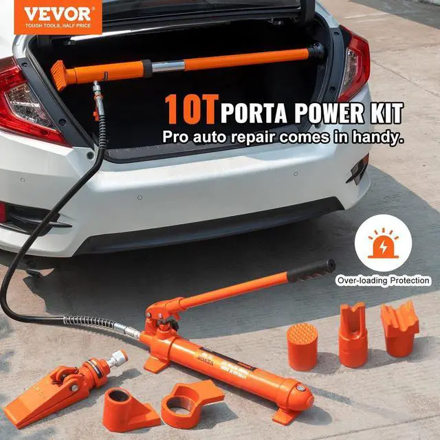 Alt view image 2 of 7 - 10 Ton Porta Power Kit, Hydraulic Ram with Pump, Car Jack with 4.6 ft/1.4 m Oil Hose, Bent Frame Repair Tool with Storage Case for Automotive, Garage, Heavy Equipment, Mechanic (22046 LBS)