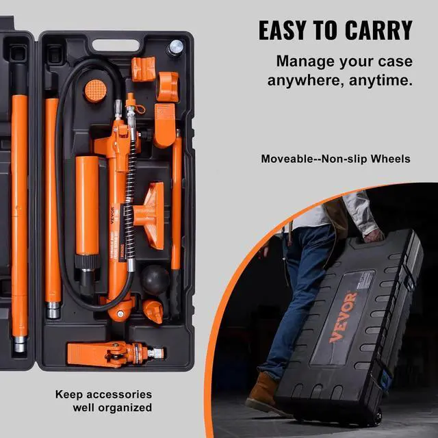 Alt view image 5 of 7 - 10 Ton Porta Power Kit, Hydraulic Ram with Pump, Car Jack with 4.6 ft/1.4 m Oil Hose, Bent Frame Repair Tool with Storage Case for Automotive, Garage, Heavy Equipment, Mechanic (22046 LBS)