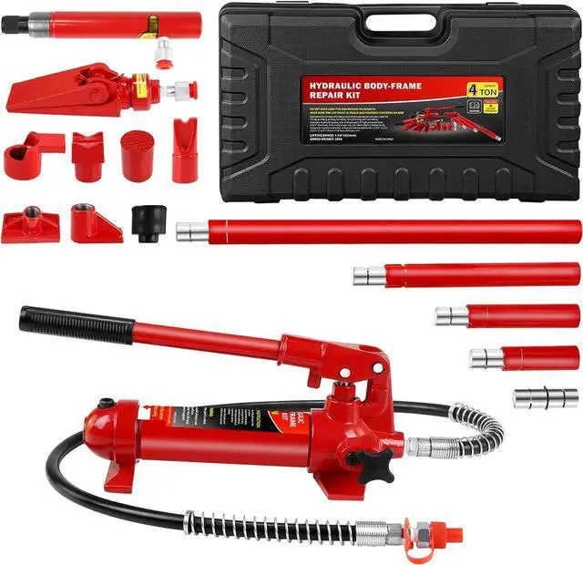Main image of 4 Ton Porta Power Kit,16-Pcs Portable Hydraulic Multifunctional Jack with Oil Hose,Auto Body Frame Repair Kit with Storage Case,Hydraulic Ram for Car Truck Repair, 8000 Lbs Capacity, Red (4 Ton)