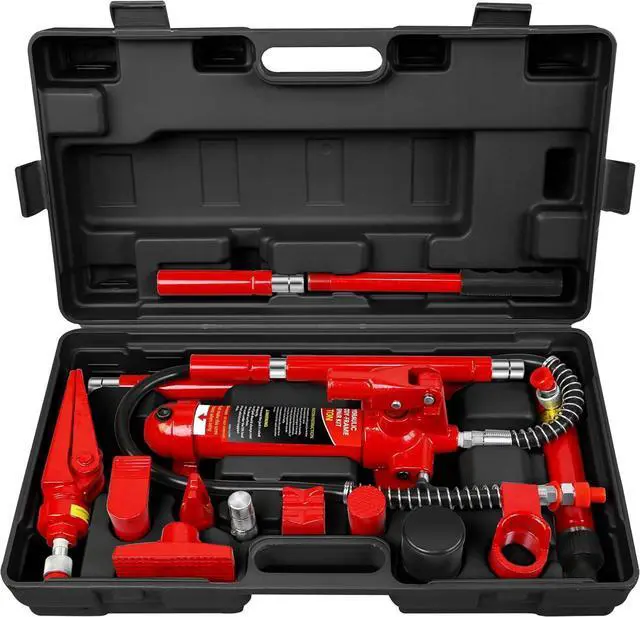 Alt view image 2 of 7 - 4 Ton Porta Power Kit,16-Pcs Portable Hydraulic Multifunctional Jack with Oil Hose,Auto Body Frame Repair Kit with Storage Case,Hydraulic Ram for Car Truck Repair, 8000 Lbs Capacity, Red (4 Ton)