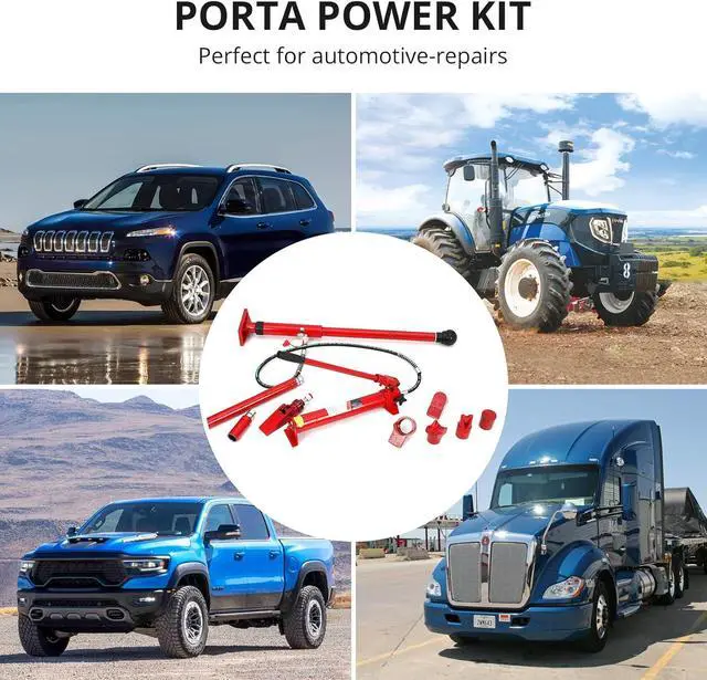 Alt view image 3 of 6 - 10 Ton Porta Power Kit, Portable Hydraulic Jack with 3.9 Ft/1.2 m Oil Hose, Auto Body Frame Repair Kit with Storage Case for Car Repair, Truck, Farm