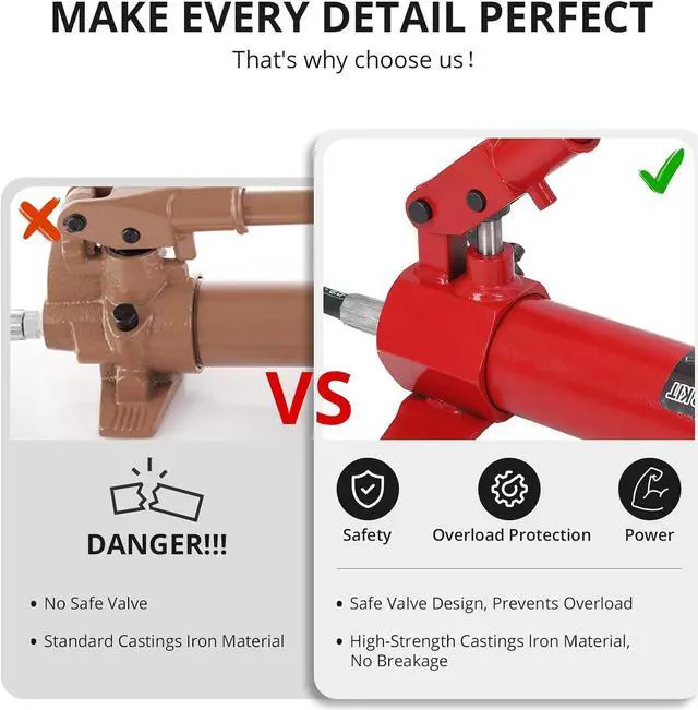 Alt view image 4 of 6 - 10 Ton Porta Power Kit, Portable Hydraulic Jack with 3.9 Ft/1.2 m Oil Hose, Auto Body Frame Repair Kit with Storage Case for Car Repair, Truck, Farm