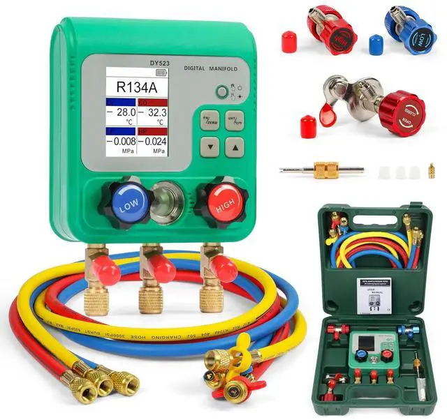 Main image of 92 Refrigerant Digital Manifold Gauges HVAC Manifold Gauge Set R134A R410A Gauges AC Gauges Kit with Hose Digital Refrigerant Gauge Pressure Vacuum Test with 2.4" HD Color Display