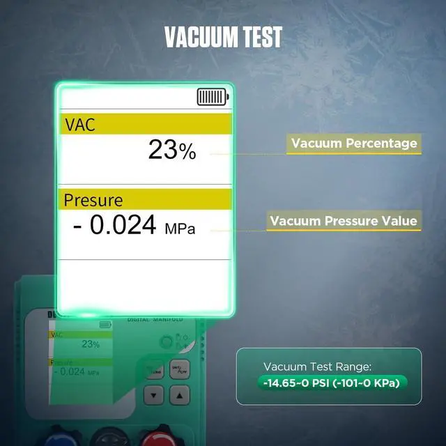 Alt view image 7 of 7 - 92 Refrigerant Digital Manifold Gauges HVAC Manifold Gauge Set R134A R410A Gauges AC Gauges Kit with Hose Digital Refrigerant Gauge Pressure Vacuum Test with 2.4" HD Color Display