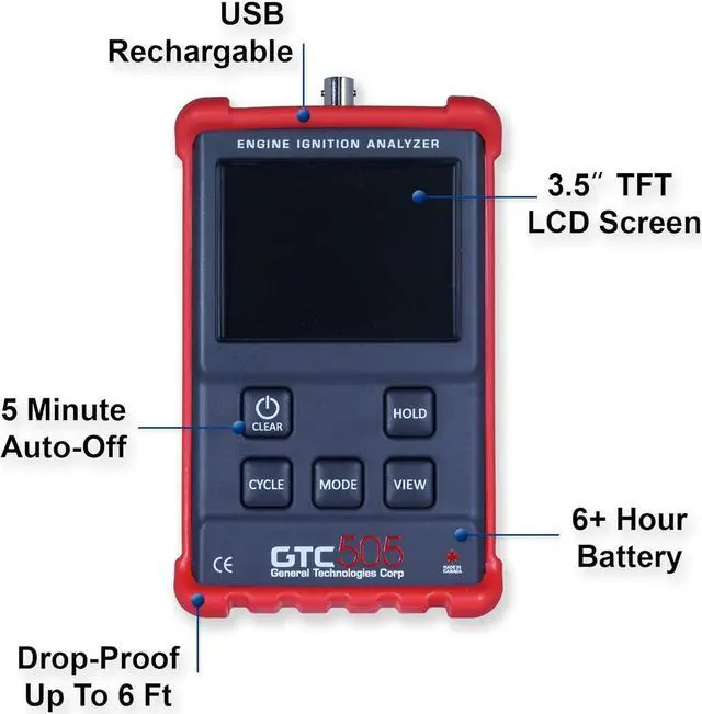 Alt view image 4 of 7 - GTC505 Engine Ignition Analyzer - Spark Diagnostics and Tachometer Readings for Marine, Motorcycle, and Automotive Mechanics, General Technologies Corp