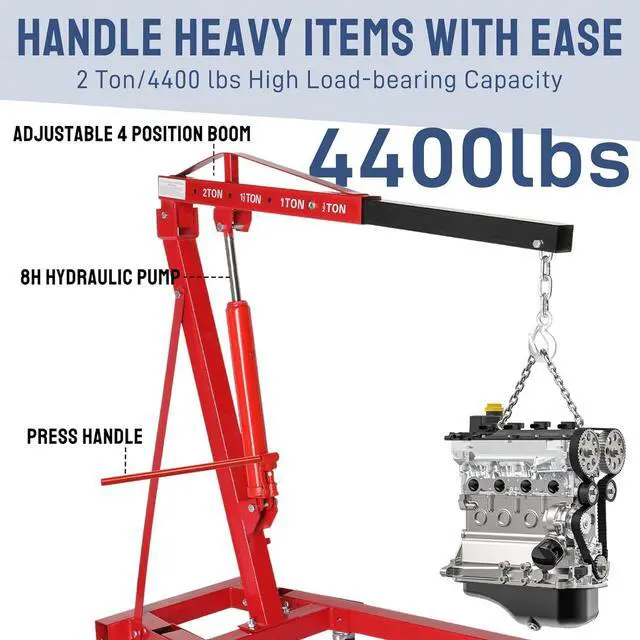Alt view image 2 of 7 - 2 Ton Engine Hoist Foldable Cherry Picker (Red)