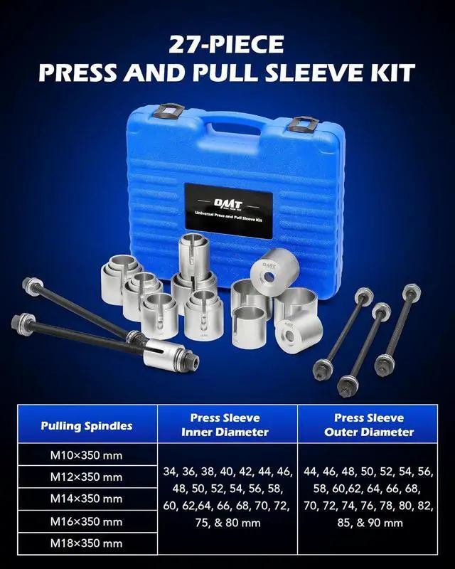 Alt view image 3 of 7 - Motor Tech Bushing Press Kit, 27pc Pull and Press Sleeve Kit for Most LCV HGV Engine Cars Vehicles, Universal Seal Bearing Bushing Removal Installation Tool Kit 5 Pulling Spindles with Nuts Case