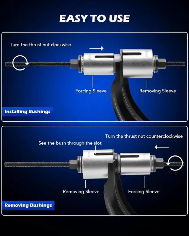 Alt view image 5 of 7 - Motor Tech Bushing Press Kit, 27pc Pull and Press Sleeve Kit for Most LCV HGV Engine Cars Vehicles, Universal Seal Bearing Bushing Removal Installation Tool Kit 5 Pulling Spindles with Nuts Case