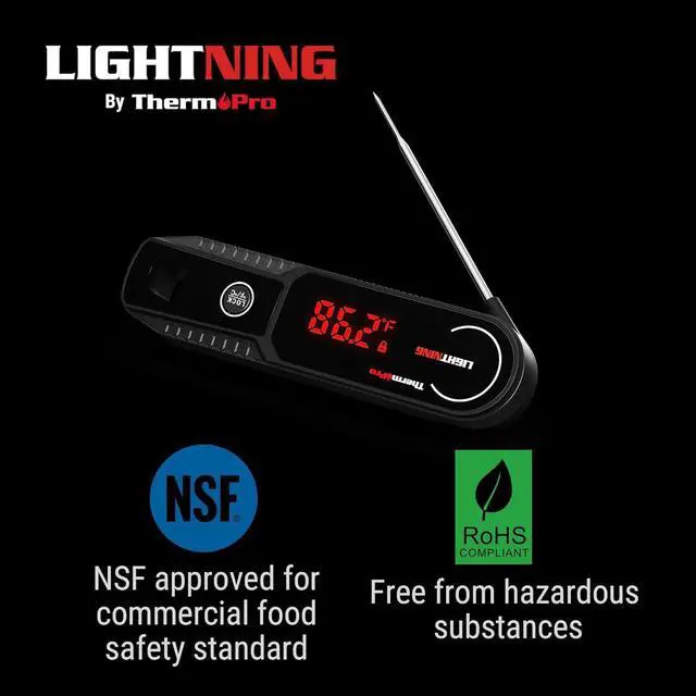 Alt view image 3 of 7 - Lightning 1-Second Instant Read Meat Thermometer, Kitchen Food Thermometer with Auto Wake/Sleep/180° Rotating Display, Waterproof Cooking Thermometer for Oil Deep Fry Smoker BBQ Grill