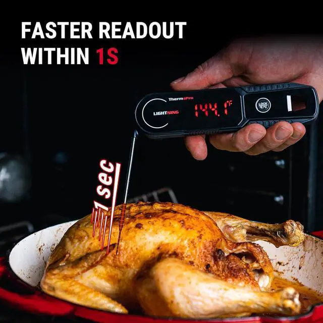 Alt view image 4 of 7 - Lightning 1-Second Instant Read Meat Thermometer, Kitchen Food Thermometer with Auto Wake/Sleep/180° Rotating Display, Waterproof Cooking Thermometer for Oil Deep Fry Smoker BBQ Grill