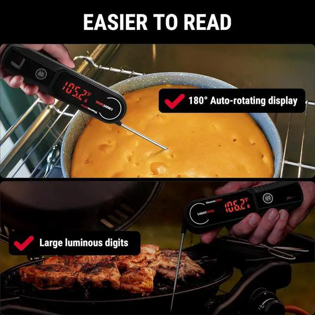 Alt view image 7 of 7 - Lightning 1-Second Instant Read Meat Thermometer, Kitchen Food Thermometer with Auto Wake/Sleep/180° Rotating Display, Waterproof Cooking Thermometer for Oil Deep Fry Smoker BBQ Grill