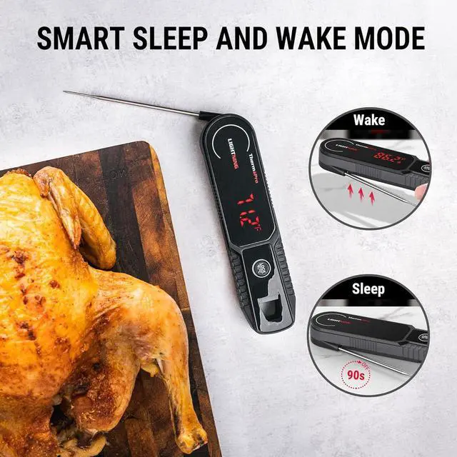 Alt view image 6 of 7 - Lightning 1-Second Instant Read Meat Thermometer, Kitchen Food Thermometer with Auto Wake/Sleep/180° Rotating Display, Waterproof Cooking Thermometer for Oil Deep Fry Smoker BBQ Grill