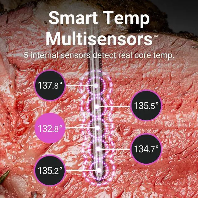 Alt view image 4 of 7 - Smart Bluetooth Wireless Meat Thermometer Digital | 1000°F Heat Resistance | Long Range | Certified Accuracy | BBQ, Oven, Grill, Smoker, Air Fryer, Deep Fryer | 50+ Recipes in App
