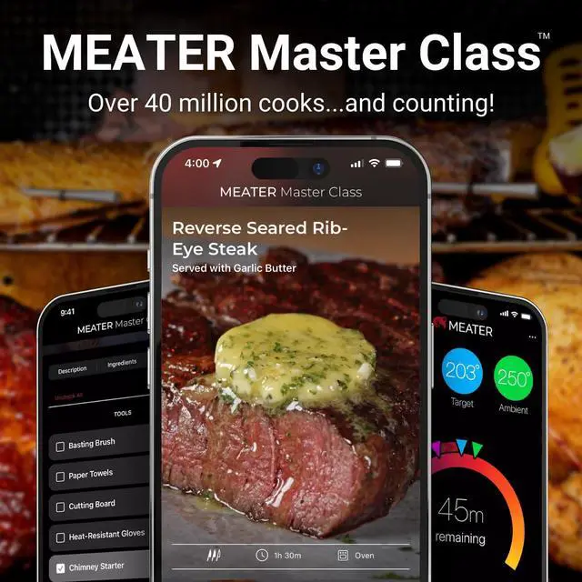 Alt view image 6 of 7 - Smart Bluetooth Wireless Meat Thermometer Digital | 1000°F Heat Resistance | Long Range | Certified Accuracy | BBQ, Oven, Grill, Smoker, Air Fryer, Deep Fryer | 50+ Recipes in App