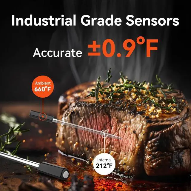 Alt view image 3 of 7 - Pro Smart WiFi Wireless Meat Thermometer, Unlimited Range, Improved Stability, Ultra-Thin Probe, Bluetooth Digital Food Thermometer for Remote Monitoring of Oven/Kitchen/BBQ/Smoker/Rotisserie
