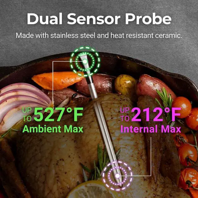 Alt view image 5 of 7 - Smart Bluetooth Wireless Meat Thermometer Digital | 50+ Master Class Recipes in Free App | Internal & Ambient Temp | Ideal for Oven, Grill, Kitchen, BBQ, Smoker, Air Fryer, Sous Vide