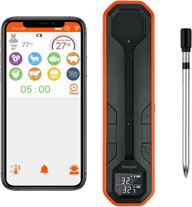 Main image of Wireless Meat Thermometer  Digital Cooking Thermometer with Wireless Probe  500Ft Remote Range Food Thermometer  with iOS & Android Read App -Preprogrammed Temperatures for BBQ, Oven, Grill