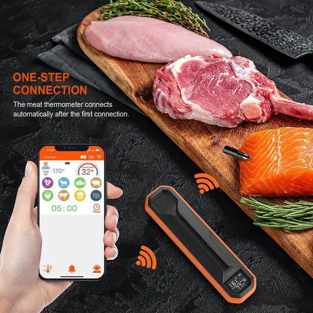 Alt view image 2 of 7 - Wireless Meat Thermometer  Digital Cooking Thermometer with Wireless Probe  500Ft Remote Range Food Thermometer  with iOS & Android Read App -Preprogrammed Temperatures for BBQ, Oven, Grill