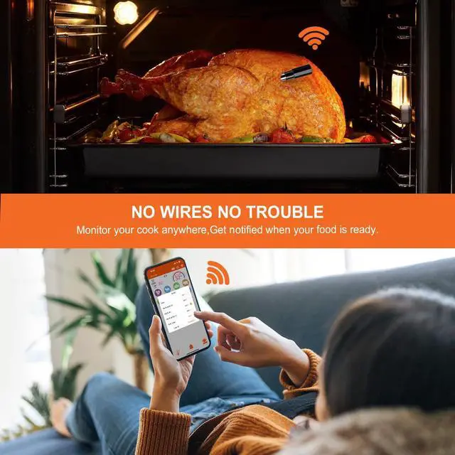 Alt view image 4 of 7 - Wireless Meat Thermometer  Digital Cooking Thermometer with Wireless Probe  500Ft Remote Range Food Thermometer  with iOS & Android Read App -Preprogrammed Temperatures for BBQ, Oven, Grill