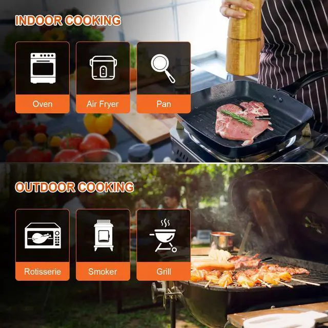 Alt view image 7 of 7 - Wireless Meat Thermometer  Digital Cooking Thermometer with Wireless Probe  500Ft Remote Range Food Thermometer  with iOS & Android Read App -Preprogrammed Temperatures for BBQ, Oven, Grill