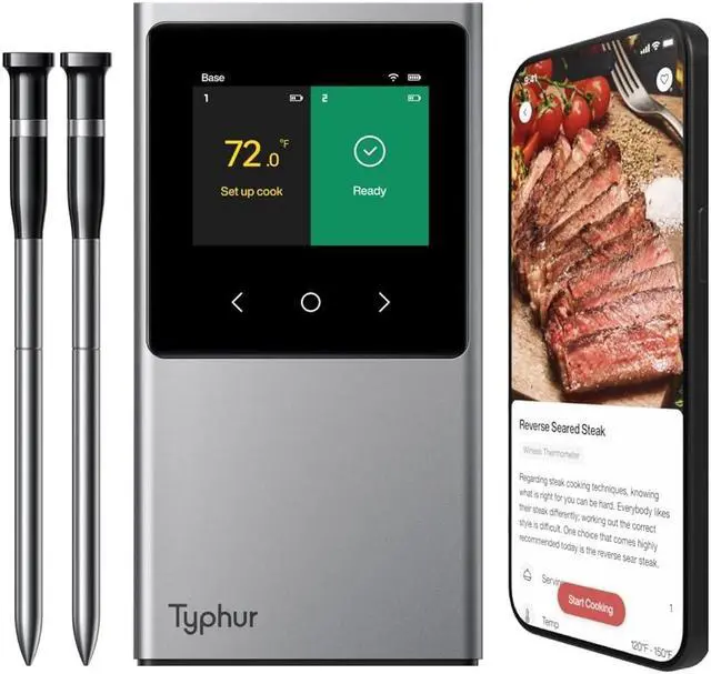 Main image of WiFi Wireless Meat Thermometer Digital, 2 Probes, Smart Base, LCD Display, Unlimited Range, Bluetooth 5.4, Improved Stability, NIST-Certified Accuracy, BBQ, Grill, Smoker, Oven, Kitchen