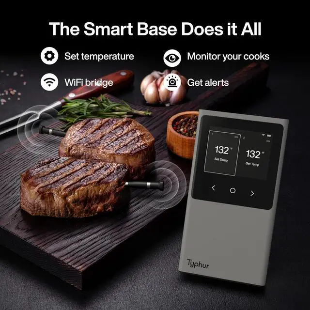 Alt view image 4 of 7 - WiFi Wireless Meat Thermometer Digital, 2 Probes, Smart Base, LCD Display, Unlimited Range, Bluetooth 5.4, Improved Stability, NIST-Certified Accuracy, BBQ, Grill, Smoker, Oven, Kitchen