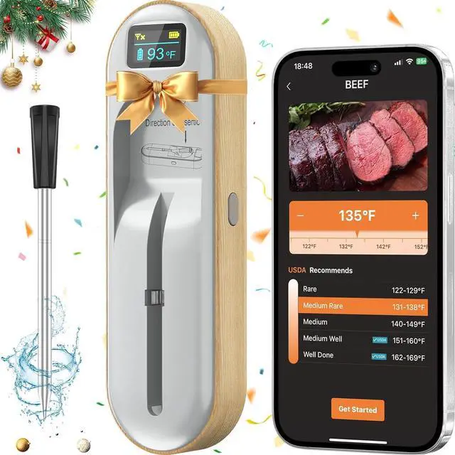 Main image of Wireless Meat Thermometer, Smart APP with Digital Instant Read, Alarm, Long Bluetooth Range, High-Temp-Resist Food Thermometer for Grilling and Smoking, Cooking, Oven, Rotisserie