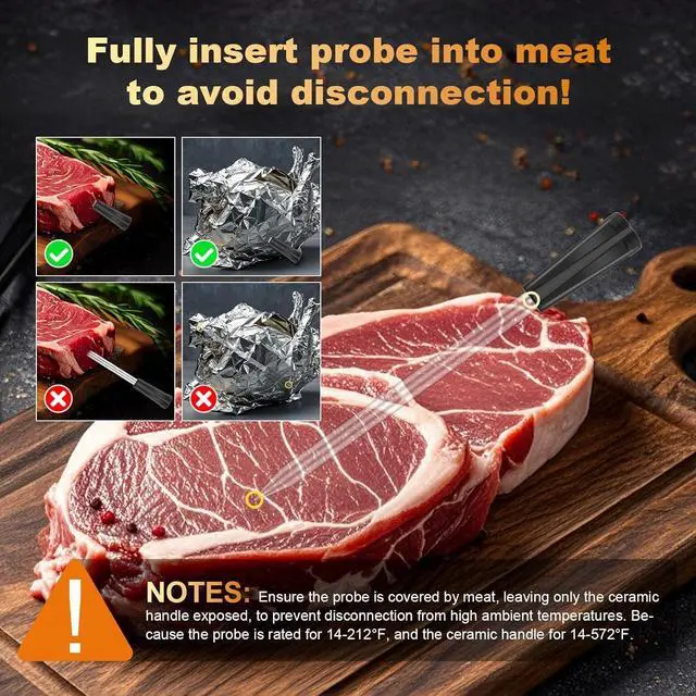 Alt view image 2 of 7 - Wireless Meat Thermometer, Smart APP with Digital Instant Read, Alarm, Long Bluetooth Range, High-Temp-Resist Food Thermometer for Grilling and Smoking, Cooking, Oven, Rotisserie