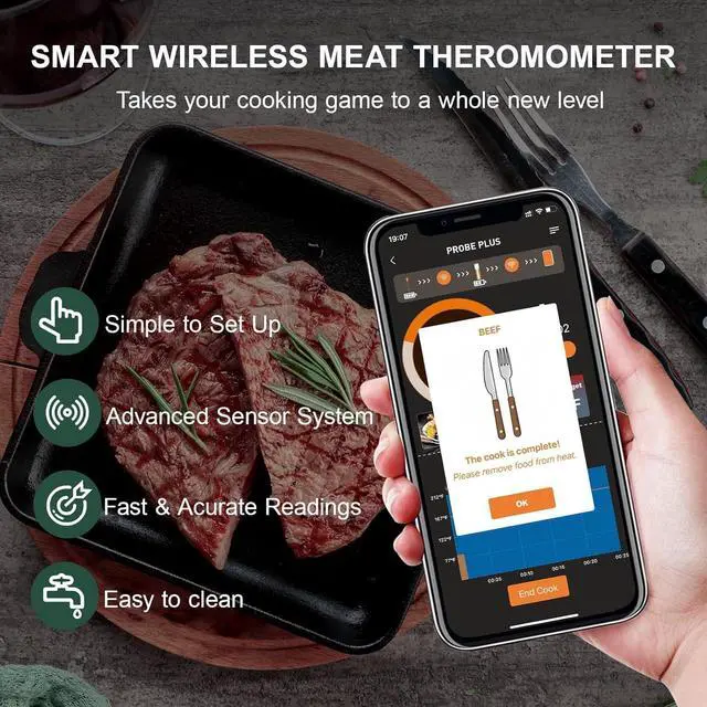 Alt view image 2 of 7 - Thermometer Wireless, 500FT Remote Range Instant Read Digital Meat Thermometer, Dual High Sensitivity Sensor, Probe Lasts 16 Hour, Food Thermometer for BBQ, Oven, Smoker, Kitchen