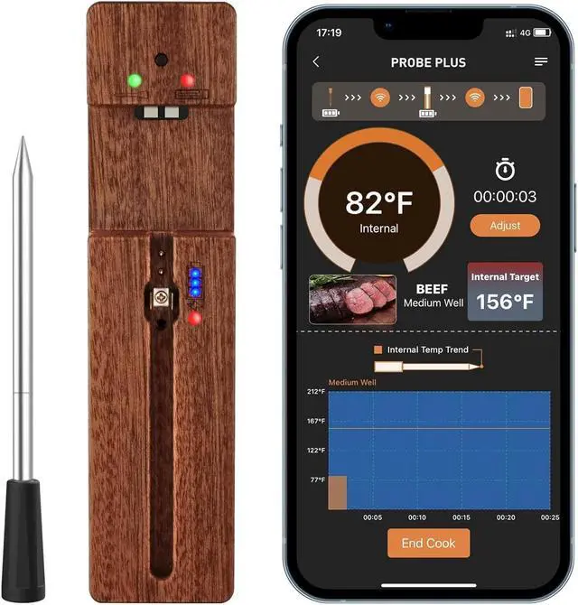 Main image of Thermometer Wireless, 500FT Remote Range Instant Read Digital Meat Thermometer, Dual High Sensitivity Sensor, Probe Lasts 16 Hour, Food Thermometer for BBQ, Oven, Smoker, Kitchen