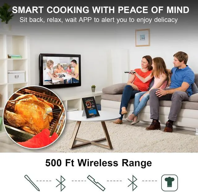 Alt view image 4 of 7 - Thermometer Wireless, 500FT Remote Range Instant Read Digital Meat Thermometer, Dual High Sensitivity Sensor, Probe Lasts 16 Hour, Food Thermometer for BBQ, Oven, Smoker, Kitchen
