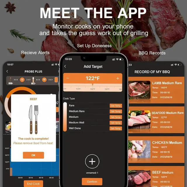 Alt view image 3 of 7 - Thermometer Wireless, 500FT Remote Range Instant Read Digital Meat Thermometer, Dual High Sensitivity Sensor, Probe Lasts 16 Hour, Food Thermometer for BBQ, Oven, Smoker, Kitchen
