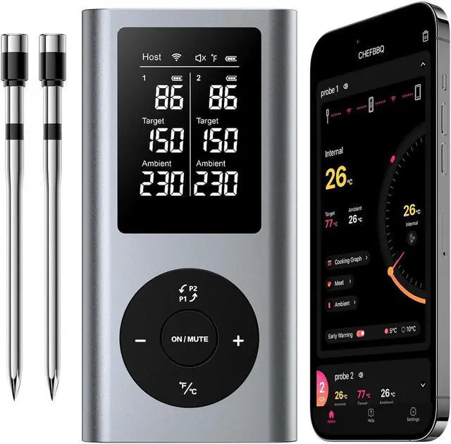 Main image of Thermometer Digital Wireless with 2 Probes, 800FT Long Range Bluetooth Cooking Thermometer, Food Thermometer for Remote Monitoring of Grill, Oven, Smoker, Air Fryer, iOS & Android App