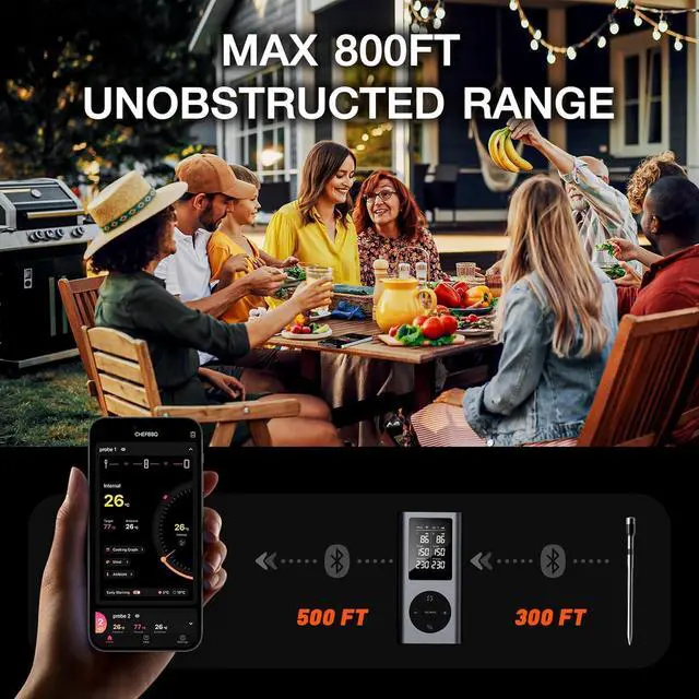 Alt view image 3 of 6 - Thermometer Digital Wireless with 2 Probes, 800FT Long Range Bluetooth Cooking Thermometer, Food Thermometer for Remote Monitoring of Grill, Oven, Smoker, Air Fryer, iOS & Android App