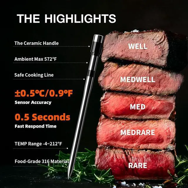 Alt view image 4 of 6 - Thermometer Digital Wireless with 2 Probes, 800FT Long Range Bluetooth Cooking Thermometer, Food Thermometer for Remote Monitoring of Grill, Oven, Smoker, Air Fryer, iOS & Android App