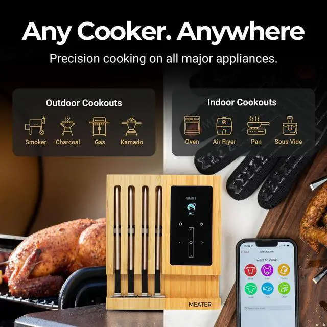 Alt view image 3 of 6 - Wireless Smart Meat Thermometer - 4 Probes, Long Range - for BBQ, Oven, Grill, Kitchen, Smoker, Rotisserie | iOS & Android App | Watch, Alexa Compatible | Dishwasher Safe