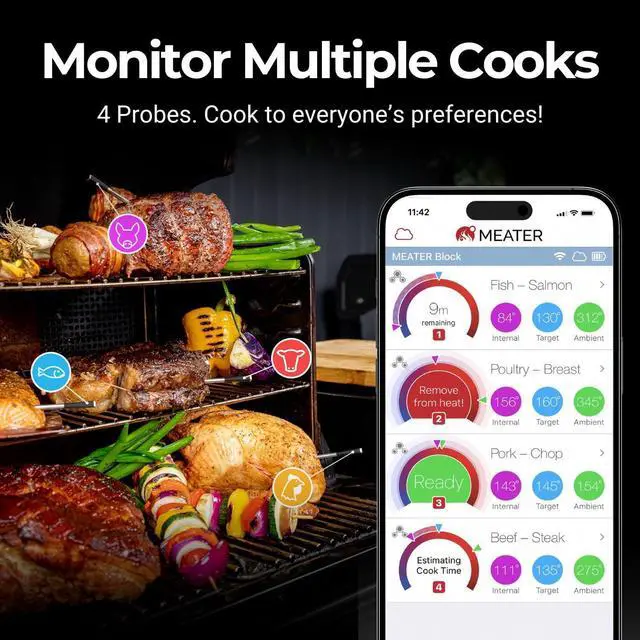Alt view image 4 of 6 - Wireless Smart Meat Thermometer - 4 Probes, Long Range - for BBQ, Oven, Grill, Kitchen, Smoker, Rotisserie | iOS & Android App | Watch, Alexa Compatible | Dishwasher Safe