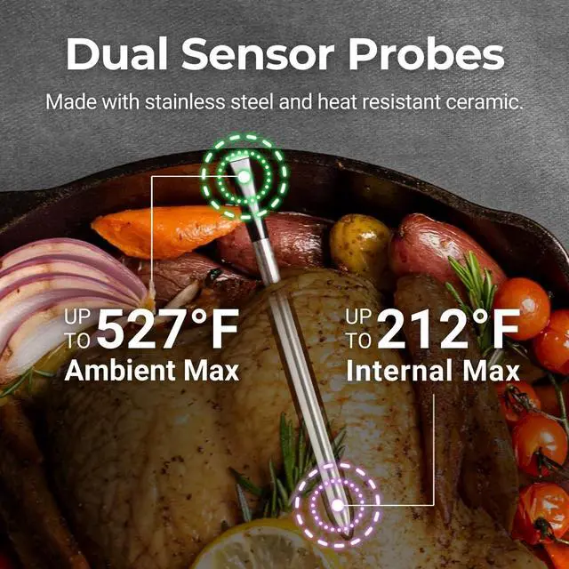 Alt view image 6 of 6 - Wireless Smart Meat Thermometer - 4 Probes, Long Range - for BBQ, Oven, Grill, Kitchen, Smoker, Rotisserie | iOS & Android App | Watch, Alexa Compatible | Dishwasher Safe