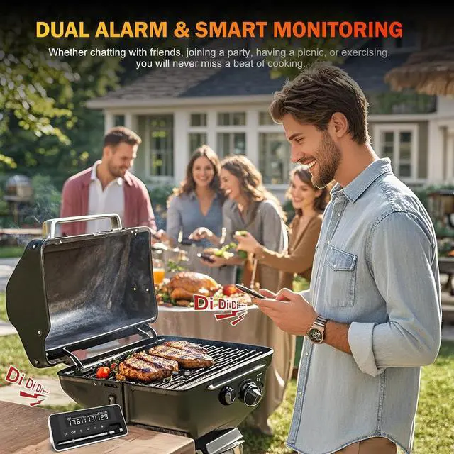 Alt view image 3 of 7 - Thermometer Wireless, 800FT WiFi Bluetooth Digital Thermometer with Smart APP, Temp Precise Improved by 100%, Instant Read Food Thermometer with Alerts for Oven Smoker BBQ Grill