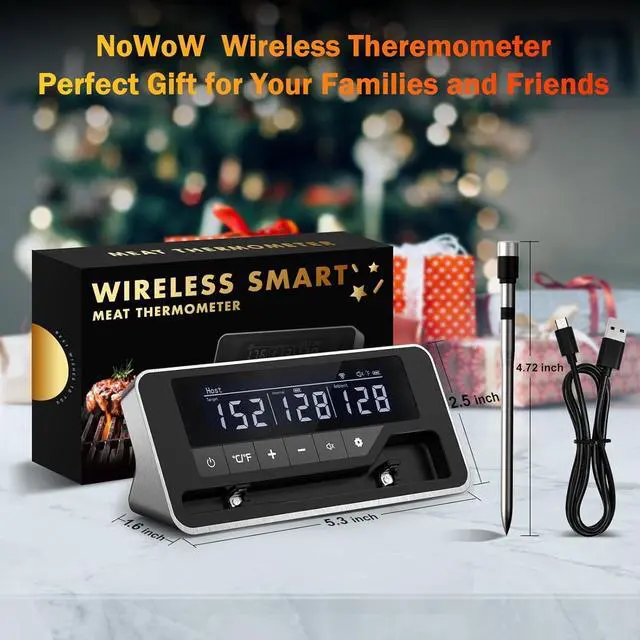 Alt view image 6 of 7 - Thermometer Wireless, 800FT WiFi Bluetooth Digital Thermometer with Smart APP, Temp Precise Improved by 100%, Instant Read Food Thermometer with Alerts for Oven Smoker BBQ Grill
