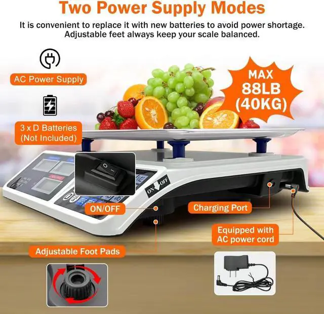 Alt view image 2 of 7 - 88lb/40kg Price Computing Scale, Digital Price Computing Scale with Stainless Steel Large Platform, Weight Food Kitchen Scale with Dual LCD Display for Farmers Market, Retail Outlets, Meat Shop, Deli
