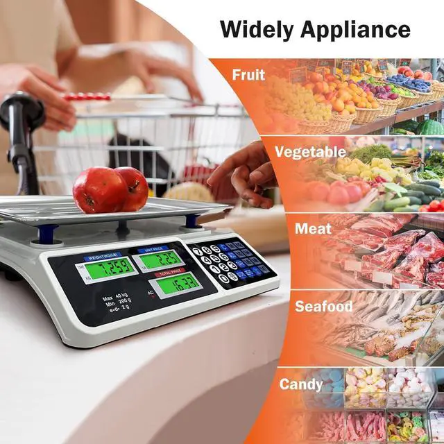 Alt view image 3 of 7 - 88lb/40kg Price Computing Scale, Digital Price Computing Scale with Stainless Steel Large Platform, Weight Food Kitchen Scale with Dual LCD Display for Farmers Market, Retail Outlets, Meat Shop, Deli