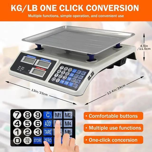Alt view image 4 of 7 - 88lb/40kg Price Computing Scale, Digital Price Computing Scale with Stainless Steel Large Platform, Weight Food Kitchen Scale with Dual LCD Display for Farmers Market, Retail Outlets, Meat Shop, Deli