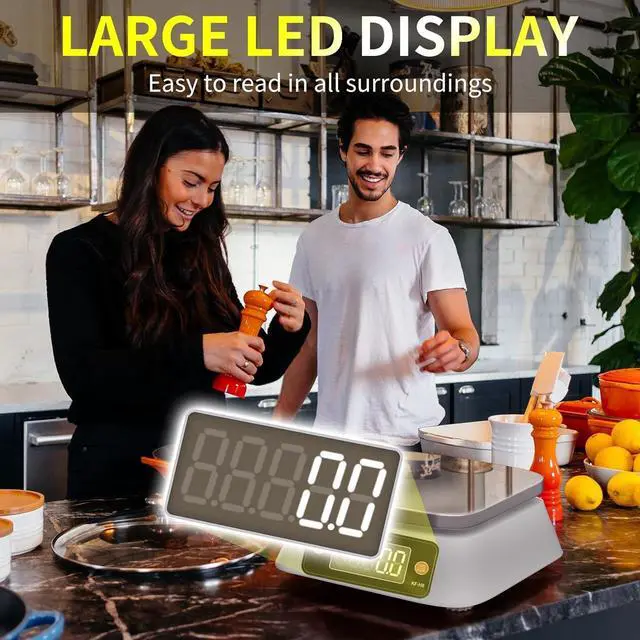 Alt view image 7 of 7 - Food Scale Digital Scale Kitchen Scales Digital Weight, YONCON Baking Scale for Bakers, Candle Making or Soap Making with Stainless Steel Large Platform, 22lb/0.5g, 3*AA Batteries and Adapter Included