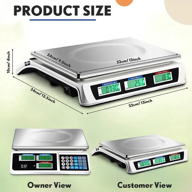 Alt view image 2 of 6 - Electronic Price Computing Scale Digital Commercial Food Scale with LCD Display Accurate Meat Scale Produce Scale Food Weight Scale for Kitchen Farmers Market Deli Shop Retail (88lb/40kg)