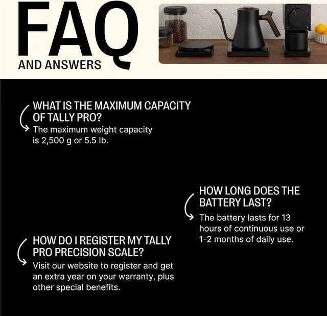 Alt view image 3 of 7 - Tally Pro Studio Digital Coffee Scale - Precision Scale with Glass Top - Digital Kitchen Scale for Coffee & Small Goods up to 5 lbs - Measures in g, oz, lbs, & mm - Matte Black