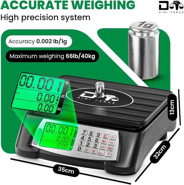 Alt view image 6 of 7 - Digital Commercial Scale for Food with Counting Function (66lb/30kg) - Waterproof Price Computing Scale with Dual LCD Display & 0.002lb/1gr Accuracy - Digital Food Scale for Produce Meat, Fruit, etc.