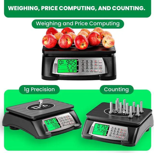 Alt view image 7 of 7 - Digital Commercial Scale for Food with Counting Function (66lb/30kg) - Waterproof Price Computing Scale with Dual LCD Display & 0.002lb/1gr Accuracy - Digital Food Scale for Produce Meat, Fruit, etc.